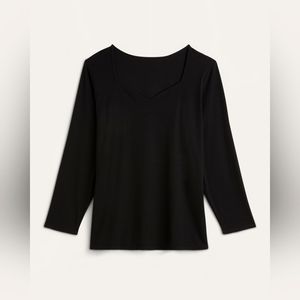 Dia & Co East Adeline Black Ribbed Sweetheart Neckline Long Sleeve Shirt Size 3X